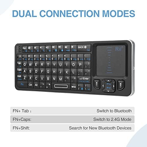 Mini Bluetooth Backlit Keyboard with Touchpad, 2.4GHz Wireless, IR Learning, Por