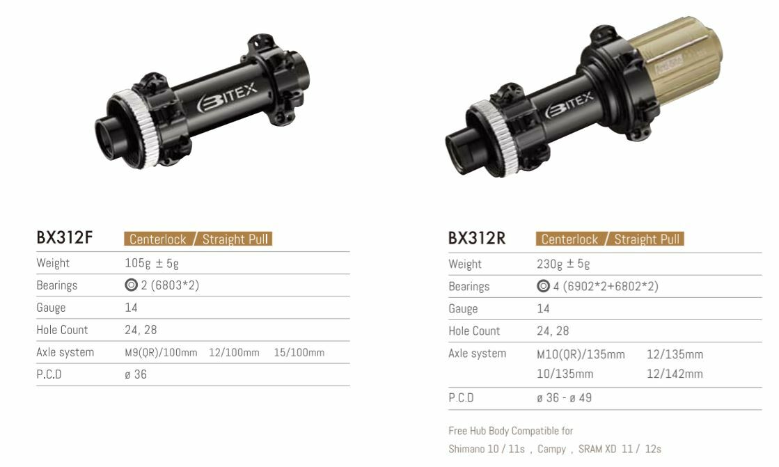 Bitex BX312F & R Disk Center Lock hub pair 24 holes