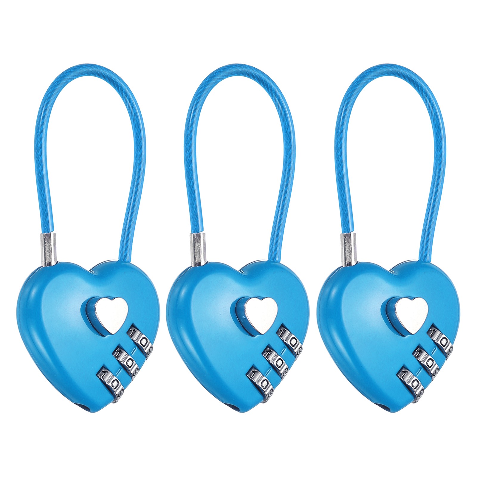 3 Pcs 3 Digit Cable Lock with Combination 4.3" Steel Rope Blue