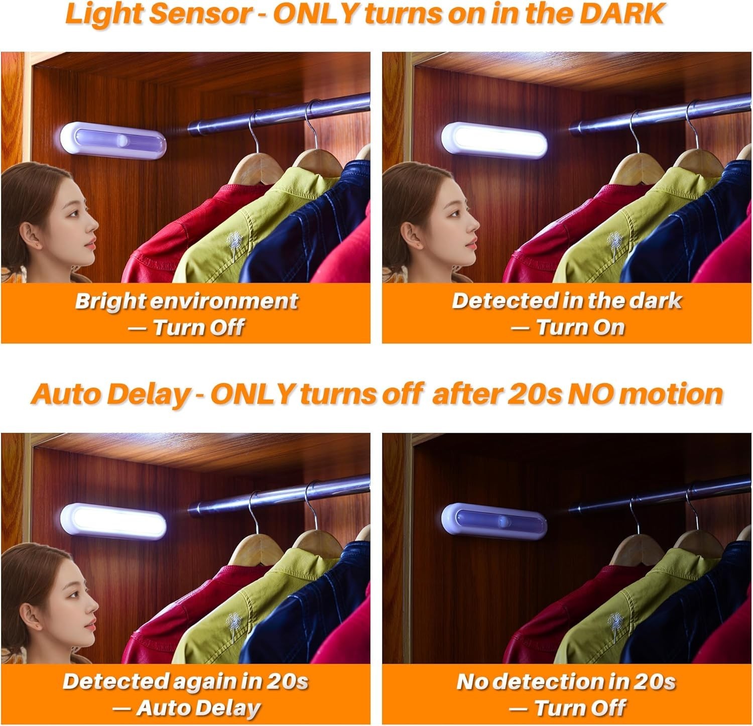 3 Pack 7in Motion Sensor LED Lights Battery Operated Closet Cabinet