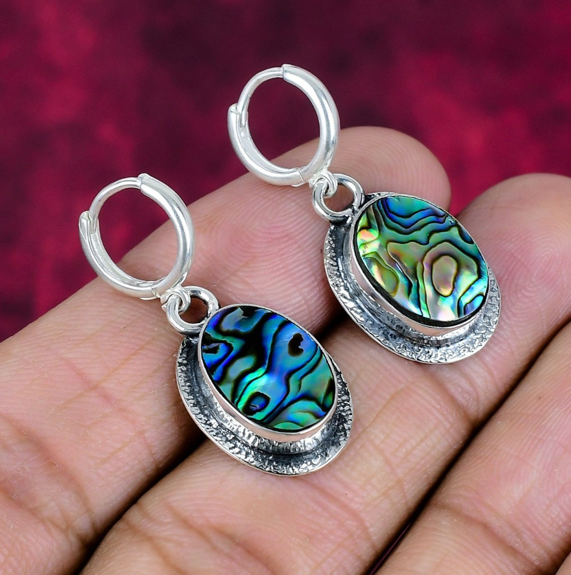 Designer Abalone Shell Gemstone Handmade 925 Sterling Silver Jewelry Earrings