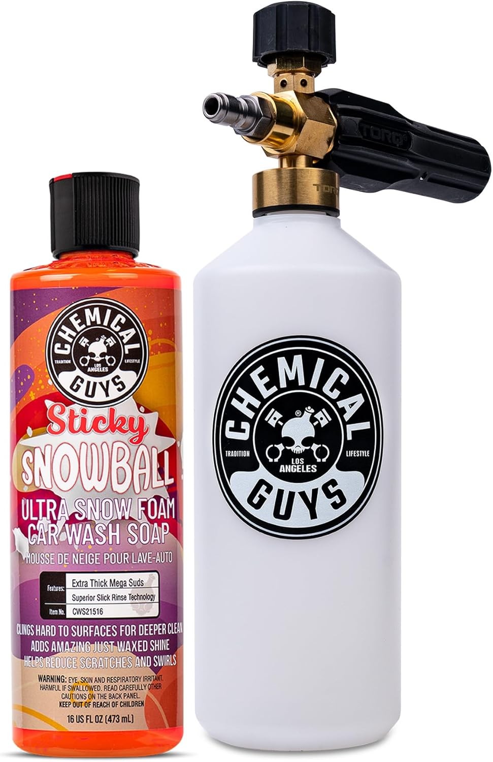 Chemical Guys - TORQ Snow Foam Cannon & Sticky Snowball Foam Car Wash (16 oz)