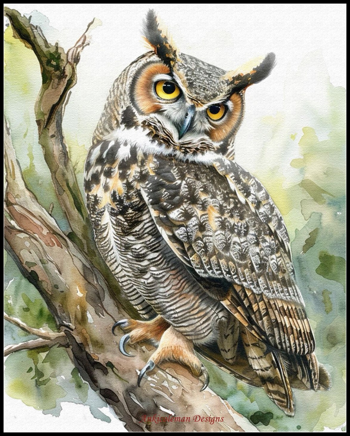 Great Horned Owl 3 - Counted Cross Stitch Patterns - Color & BW Symbols Chart