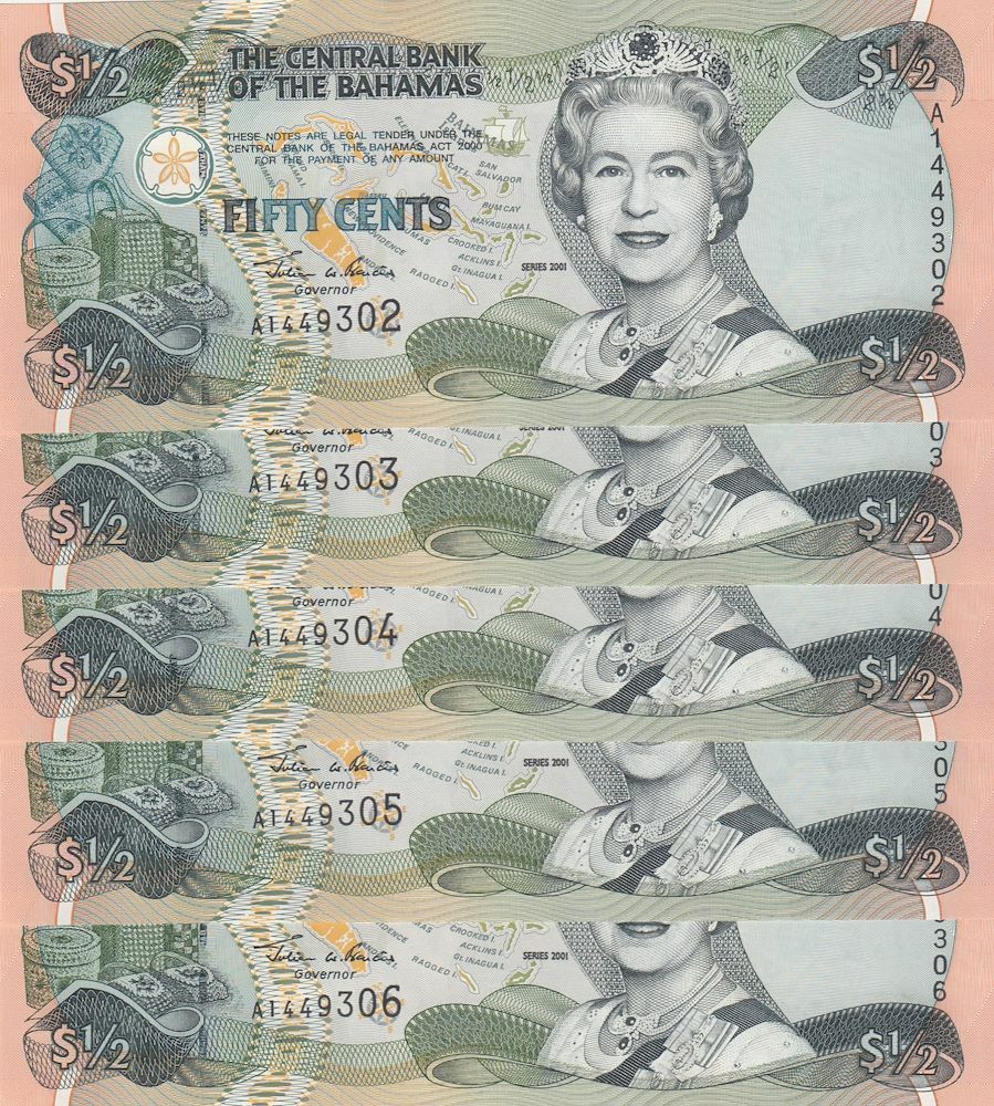 Bahamas 50 cents 2001 consecutive numbers