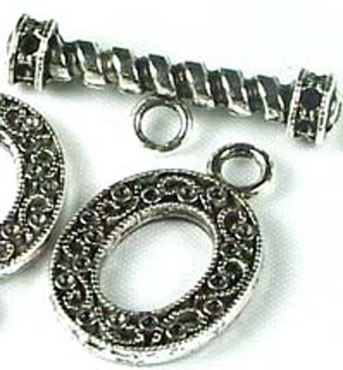 2 pair Large Ornate Antique Silver Pewter Oval Toggle