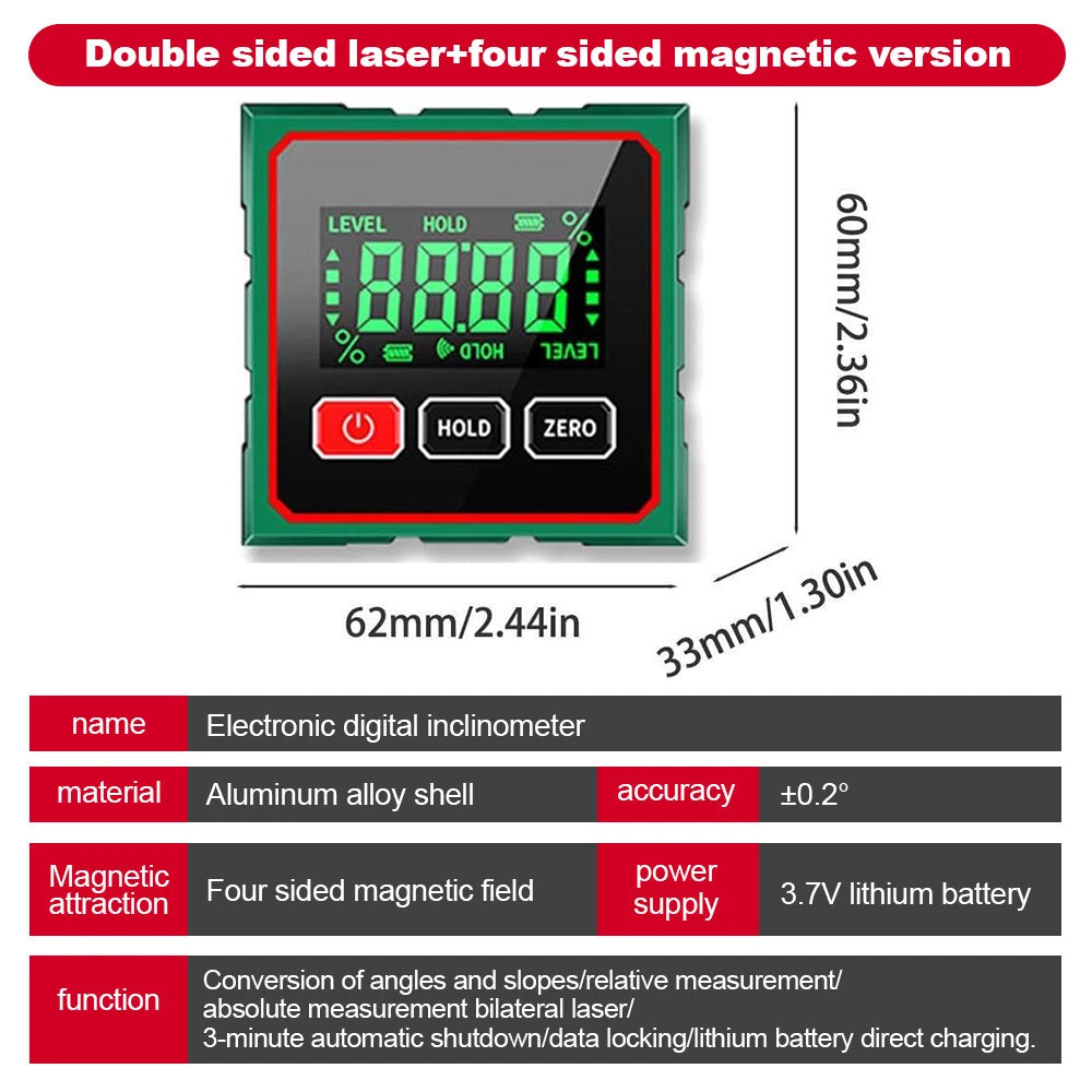 Digital Angle Finder Magnetic Protractor 4-side Laser Level Box Inclinometer USA