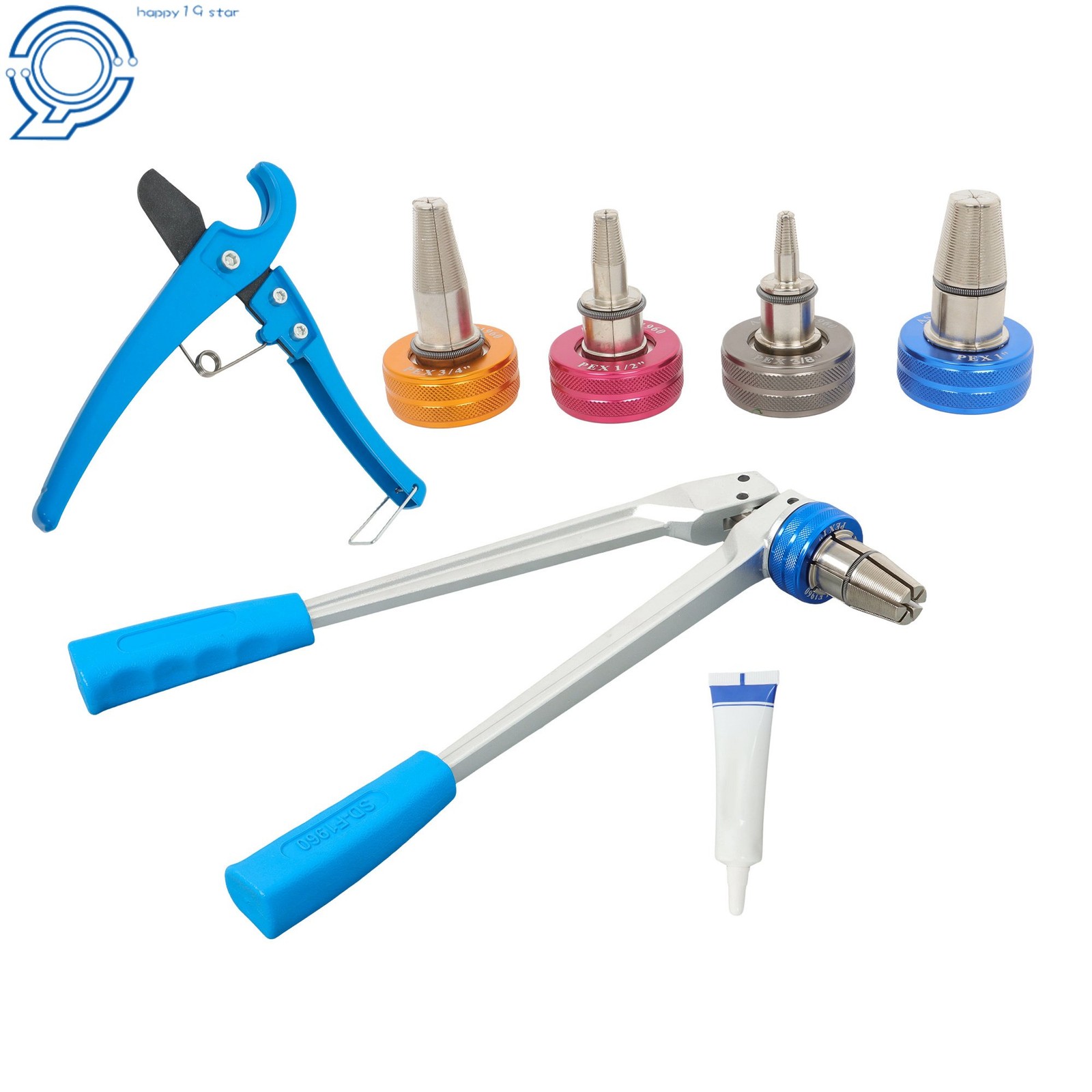 PEX Pipe Expander Tool Kit Precision Manual Expansion Heads W/ 3/8",1/2",3/4",1"