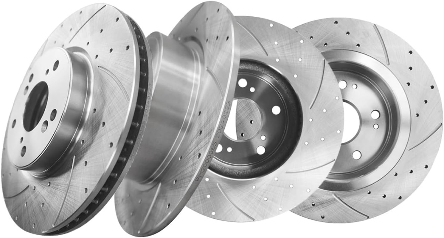 PM Auto Set of 4 Front 293mm-Rear 282mm Drilled Slotted Disc Brake Rotors Replac