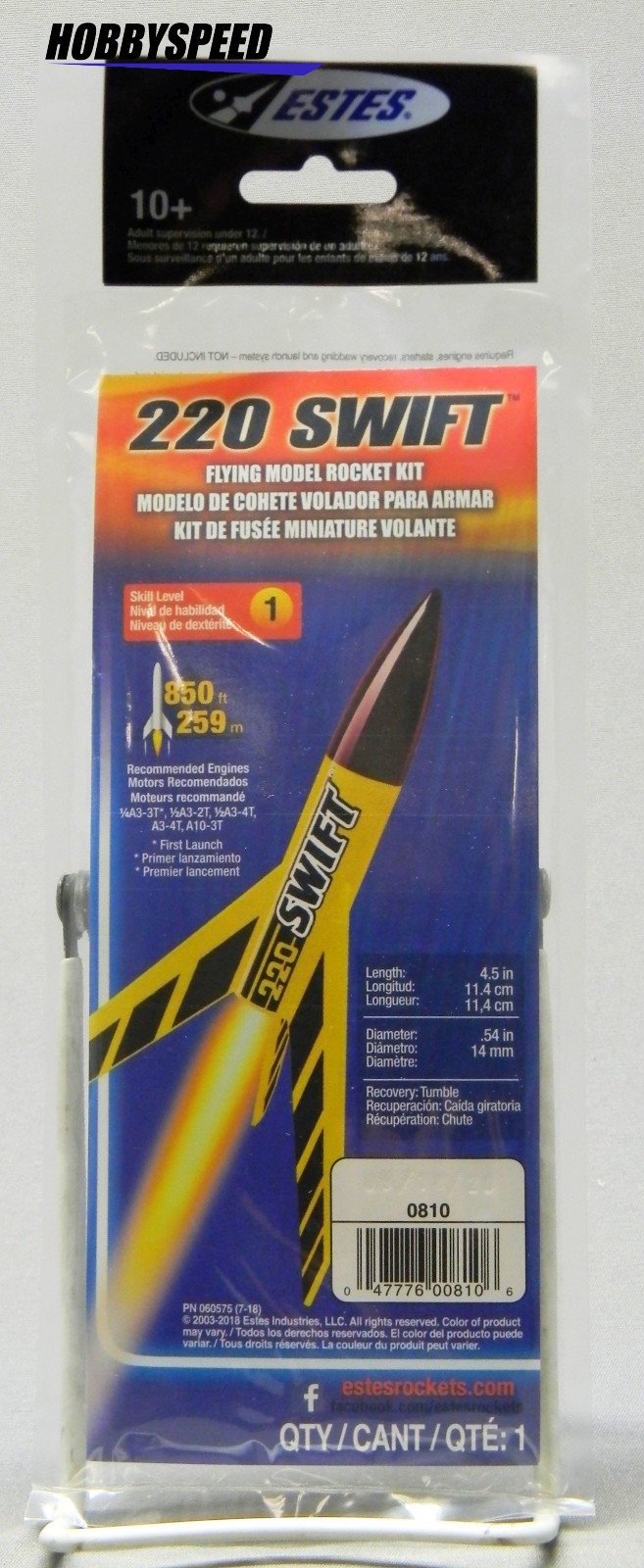 ESTES 220 SWIFT FLYING MODEL ROCKET KIT skill level beginner easy EST810 NEW