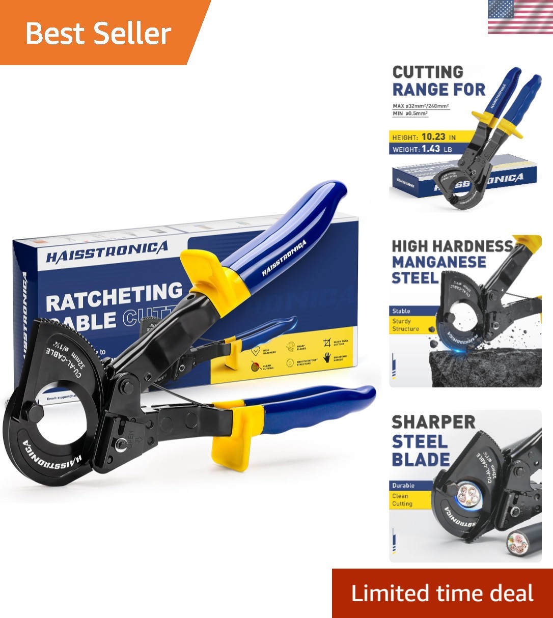 Professional Grade Ratchet Cable Cutters for Efficient Electrical Work, 240mm²