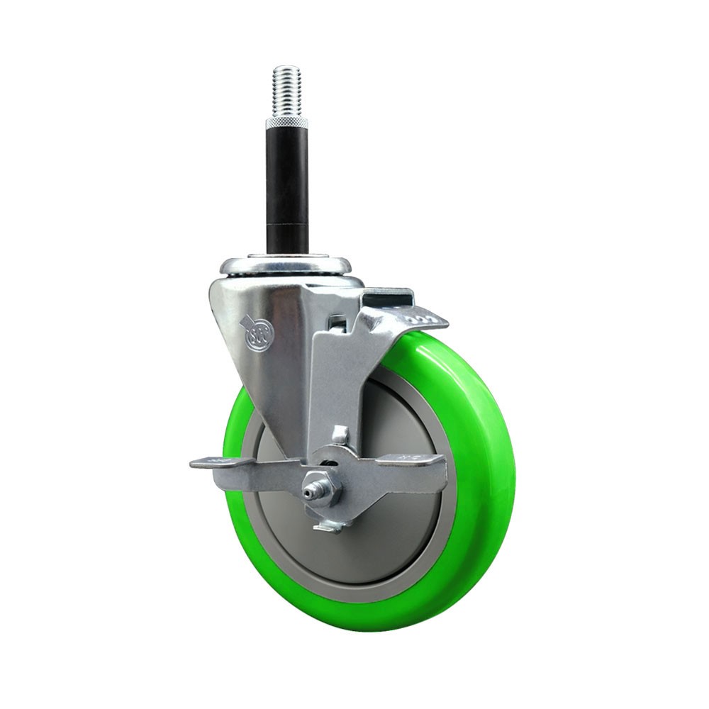 5 Inch SS Green Poly Swivel 3/4 Inch Expanding Stem Caster with Brake SCC