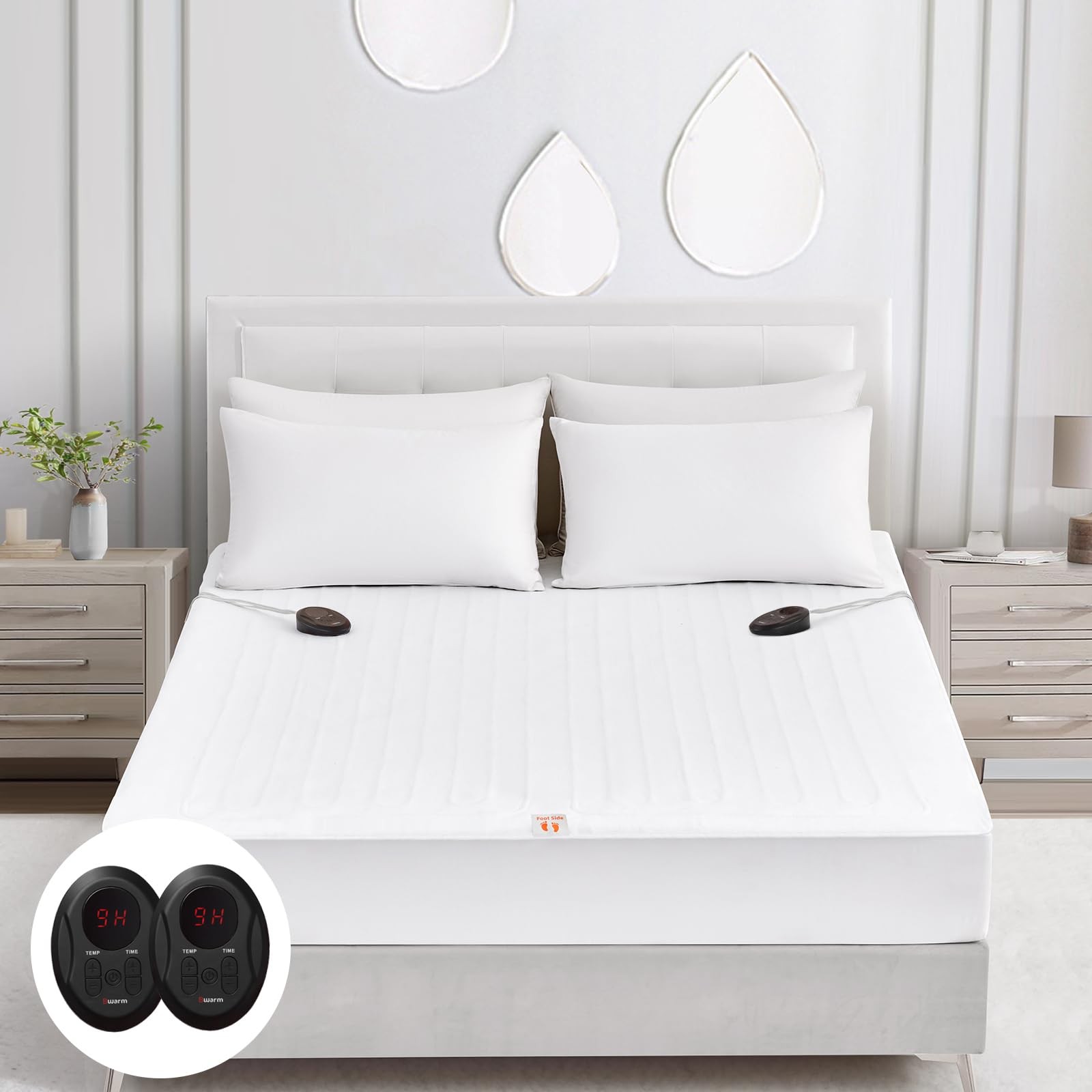 Bwarm Electric Heated Mattress Pad Cal King Size 72" x California King, White