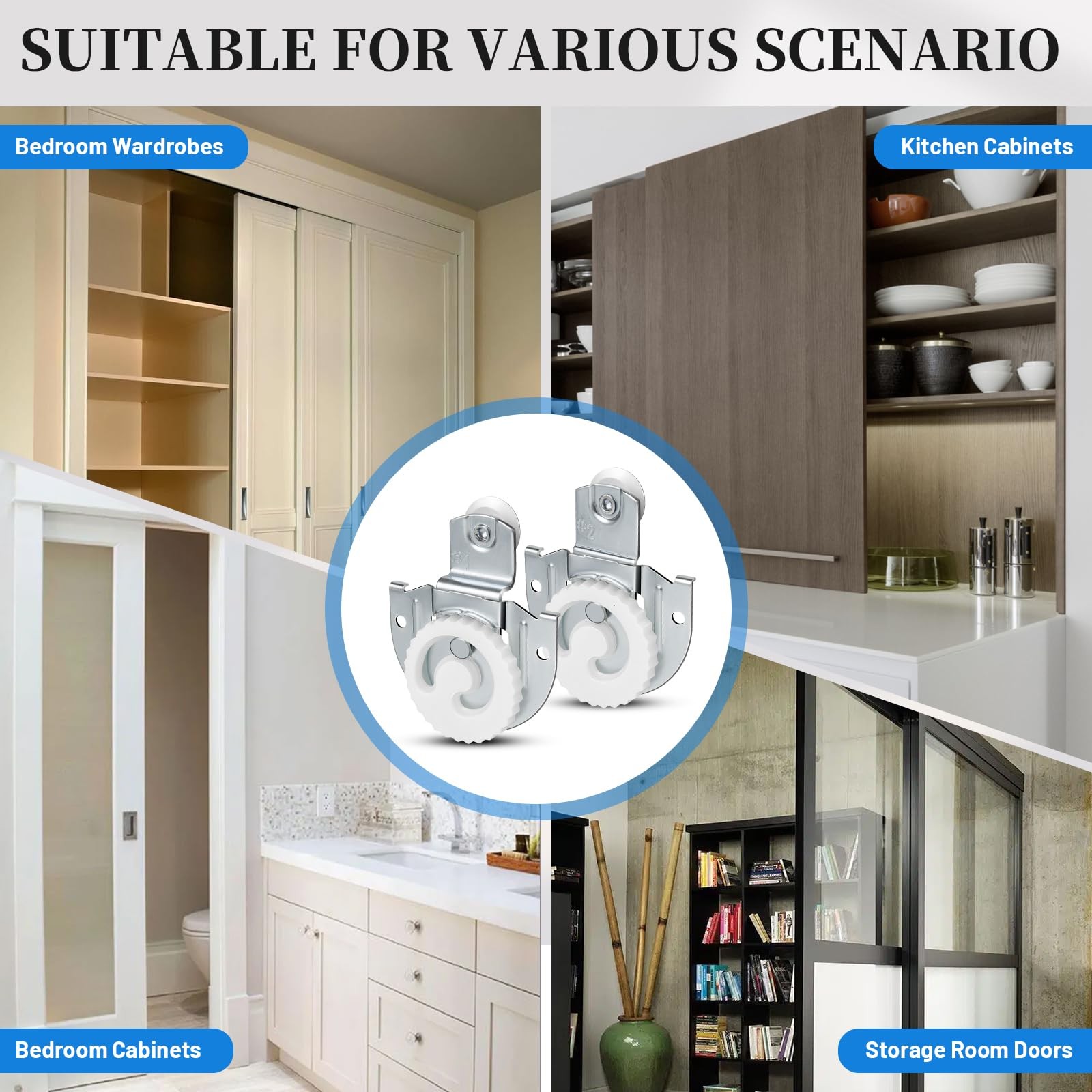 4 Pack Silver Sliding Closet Door Hardware Set Wardrobe Roller Kit