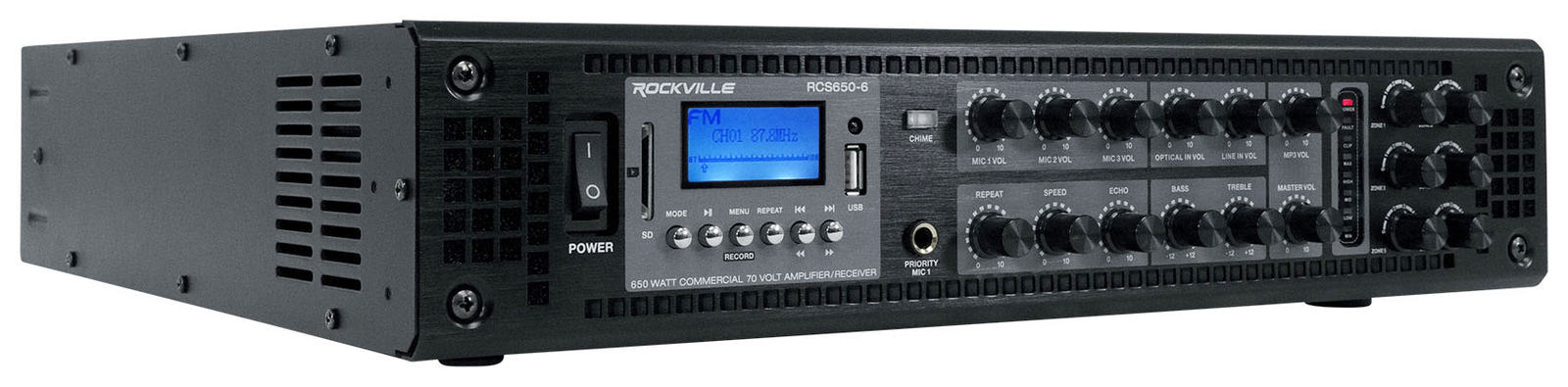 Rockville RCS650-6 650 Watt 6 Zone 70v Commercial/Restaurant Amplifier/Bluetooth