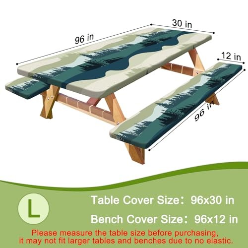 Picnic Table Cover with Bench Covers Portable Table Cloth 96x30in Green Blue