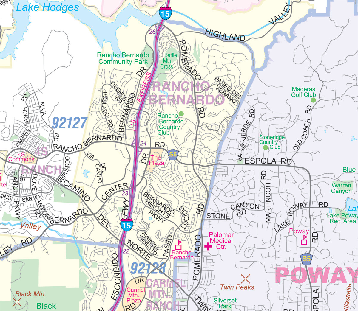 Greater San Diego CA Detailed Region Wall Map w/Zip Codes