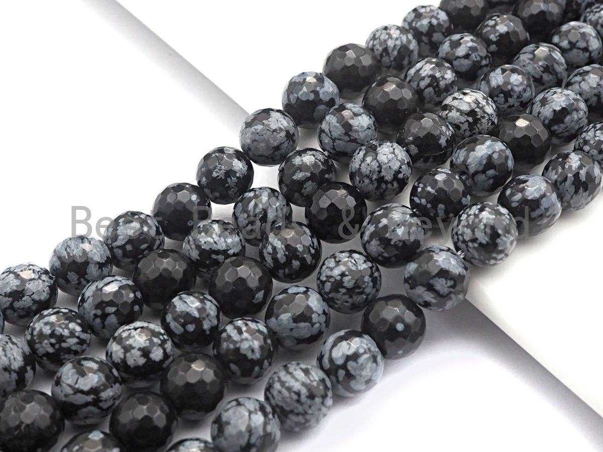 Quality Natural Snowflake Beads, 6mm/8mm/10mm/12mm round faceted, Black white