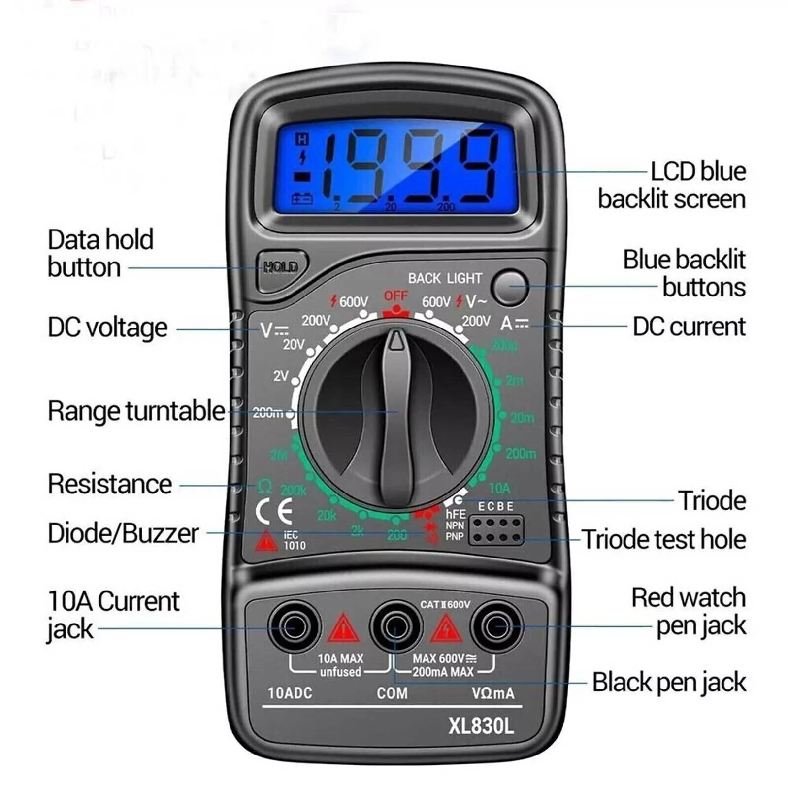 LCD Digital Multimeter Voltmeter Ammeter Ohmmeter Volt AC DC Transistor Tester