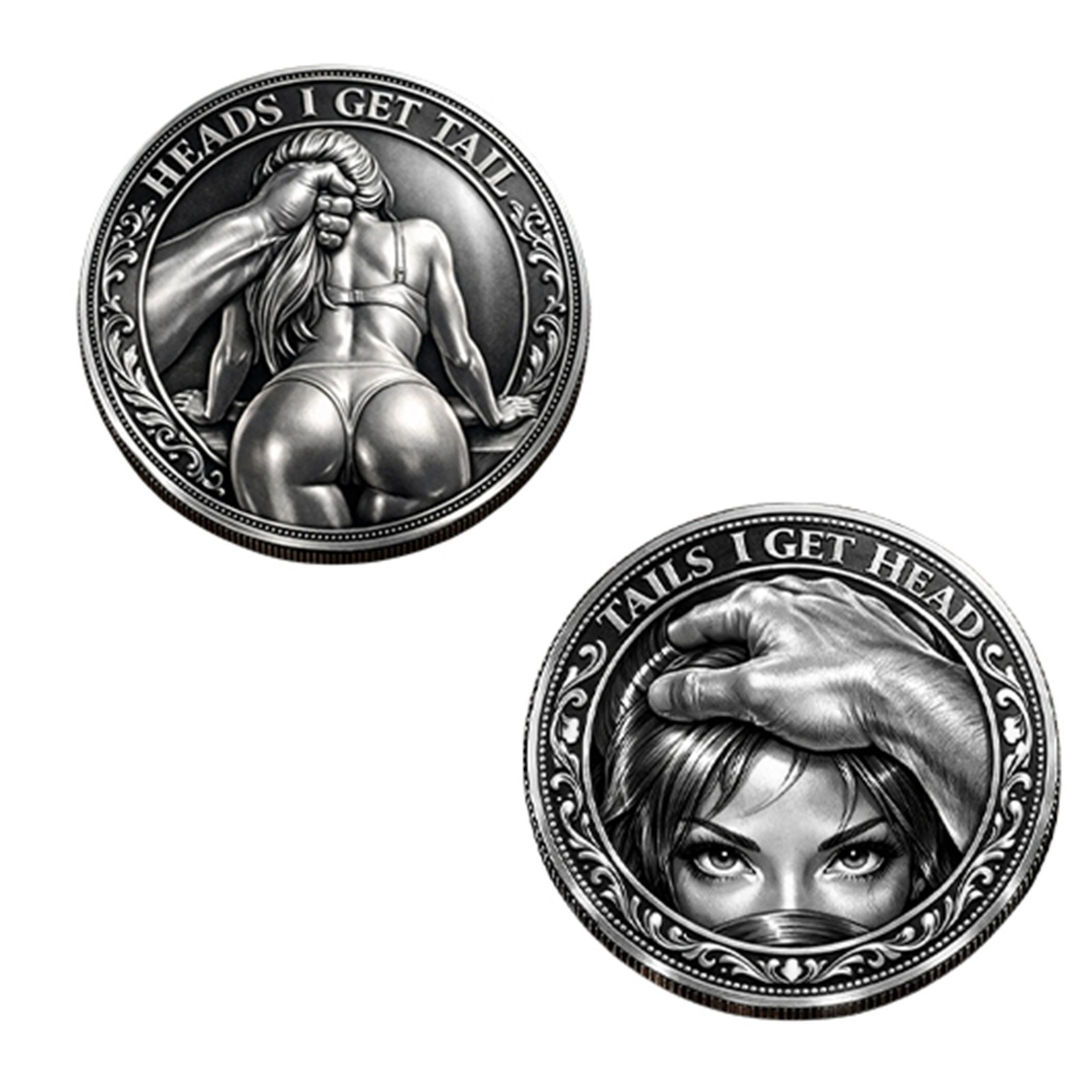 1pcs Heads I Get Tail/Tails Humor Prank Gifts Heads and Tails Challenge Coins