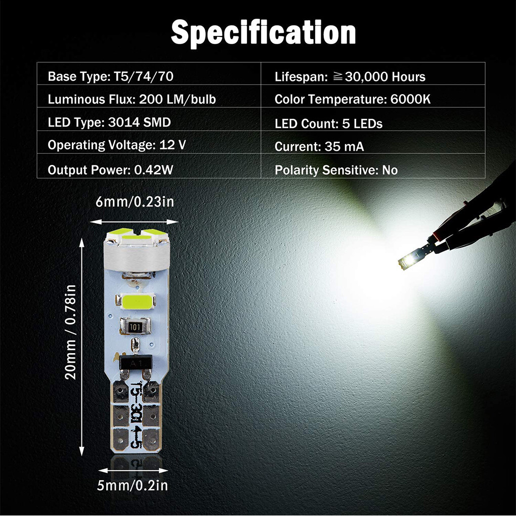 10X 74 T5 2721 LED Bulb Dash Lights w/ PC74 Socket Instrument Panel Gauge Light