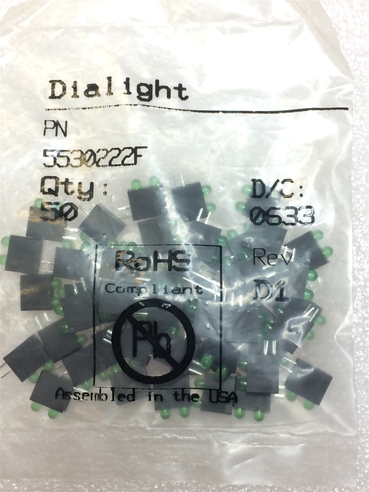 553-0222F DIALIGHT LED 3MM LOW CURR GREEN ROHS 10 PIECES