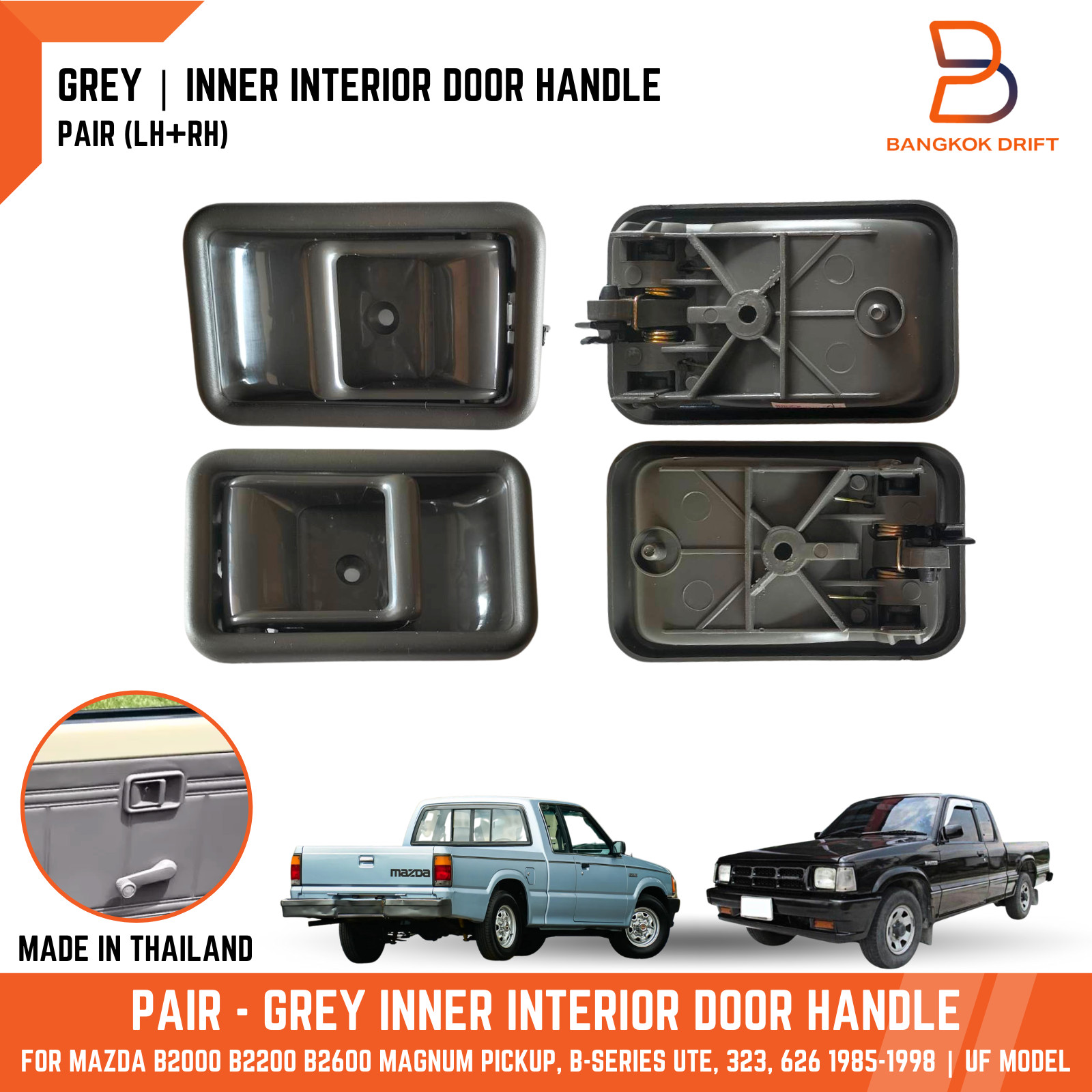 GREY PAIR INNER INTERIOR DOOR HANDLE FOR MAZDA B2000 B2200 B2600 PICKUP 85-93
