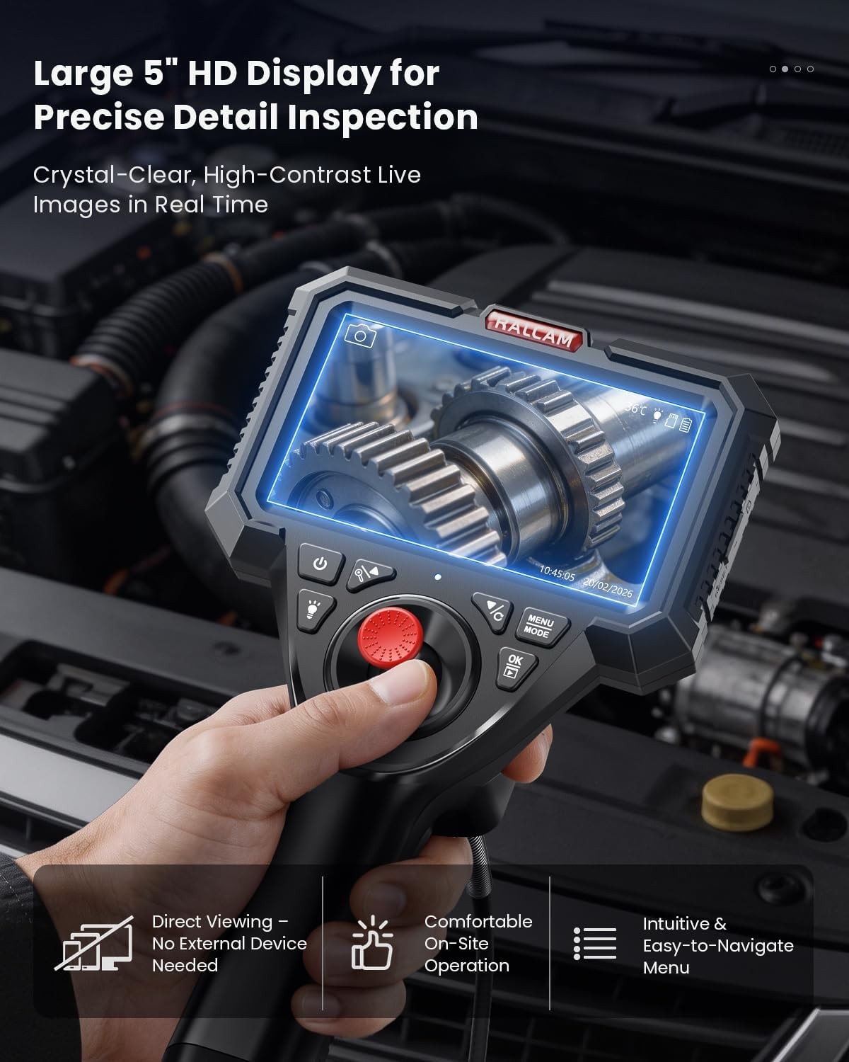 Ralcam Joystick 5" Endoscope Camera 6.2mm Inspection Camera 360° Borescope