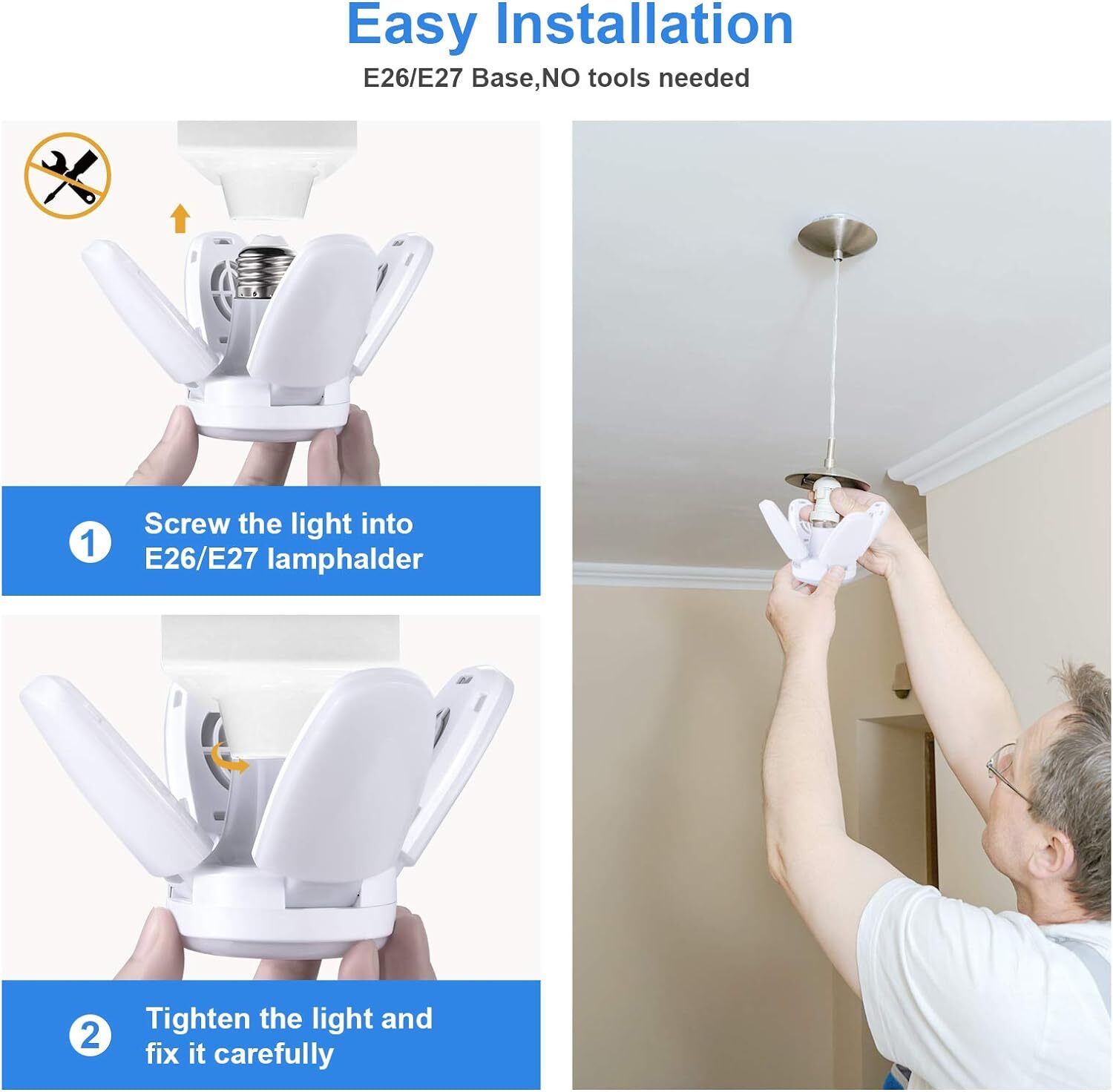 2x E27 LED Garage Light Bulb 28W Deformable Ceiling Fixture Lights Workshop Lamp