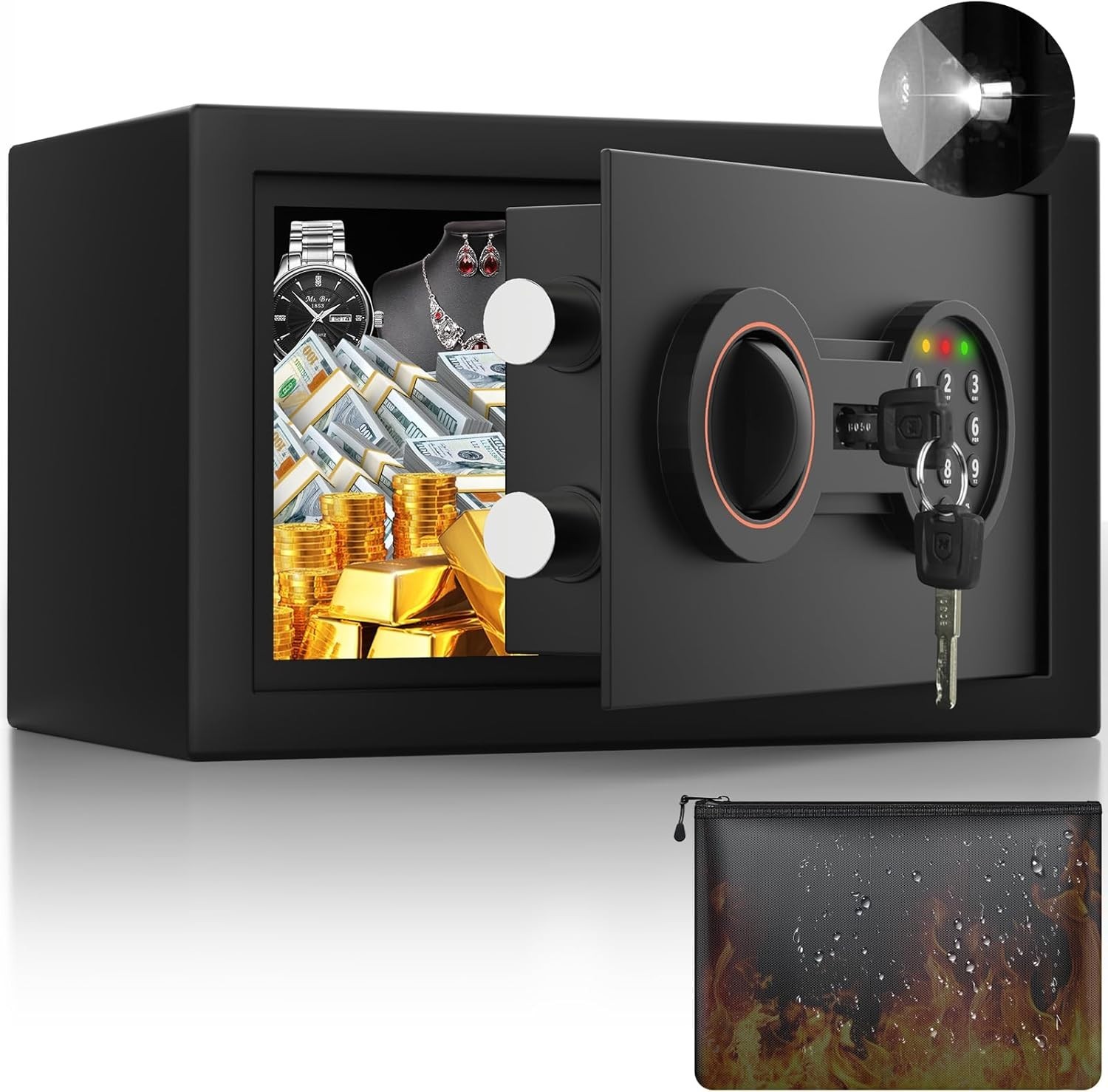 Small Wall Mount Safe with Alarm System and Sensor Light for Enhanced Security