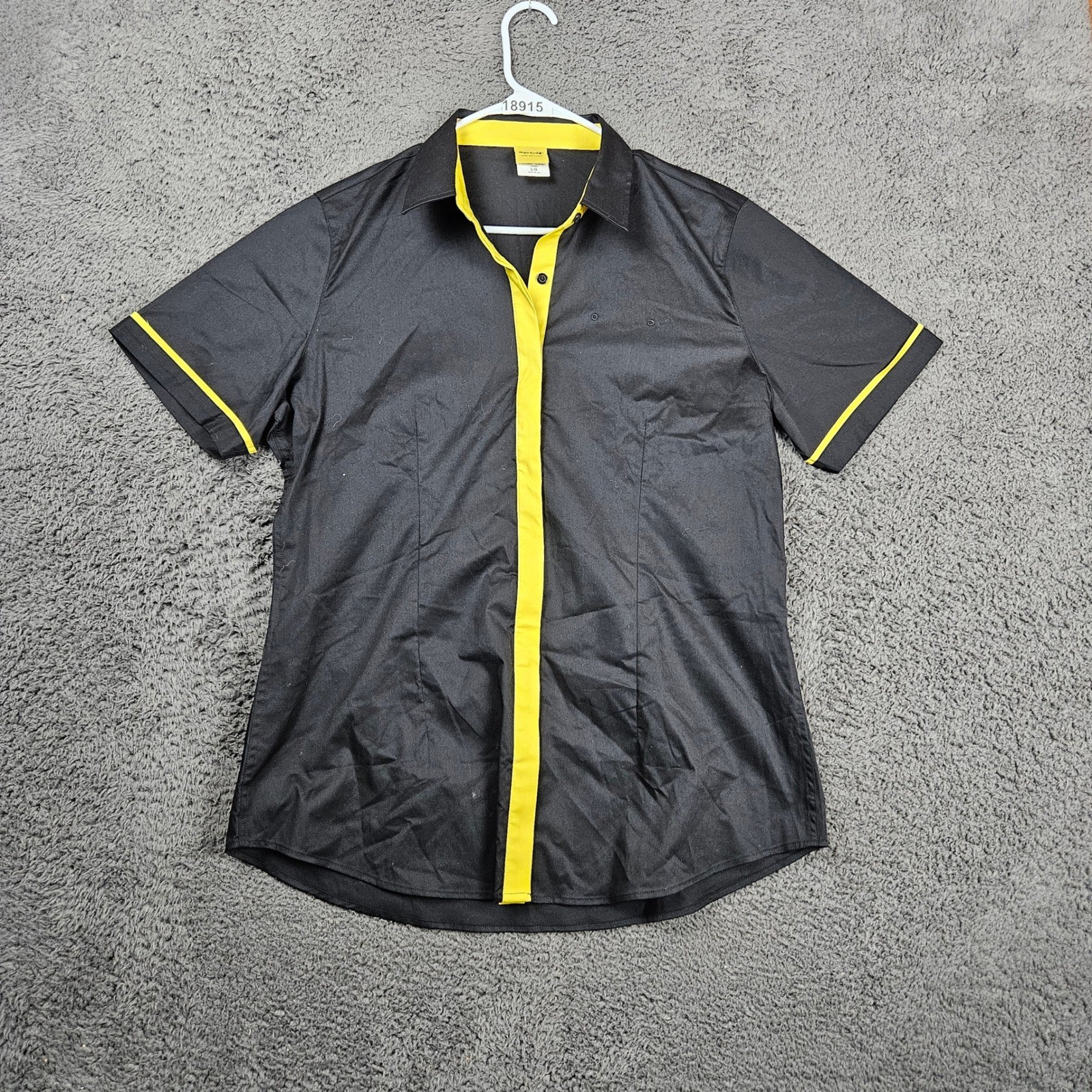 Spirit Uniform Shirt Black Yellow Trim Short Sleeve Button Up Ladies Large