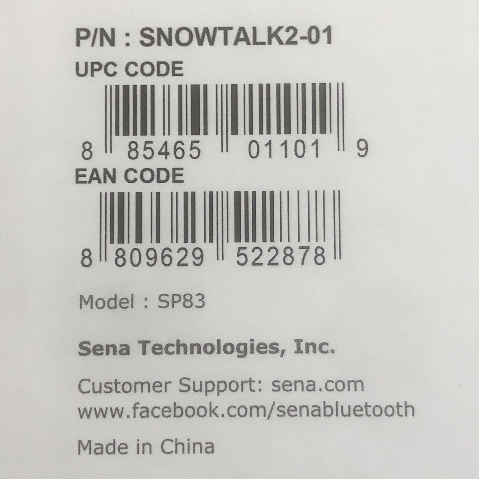 Sena Snowtalk 2 Bluetooth Headset Snow Helmet Intercom Ski Snowboard Audio Black