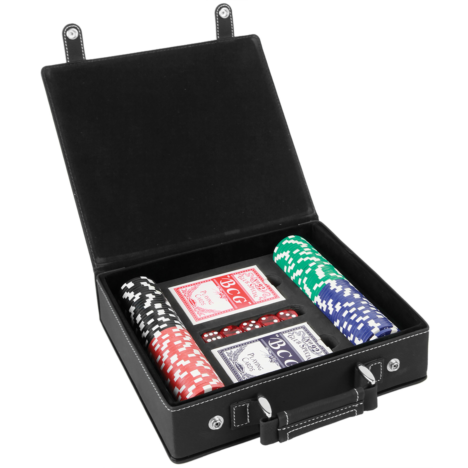 Black/Silver Laserable Leatherette 100 Chip Poker Set