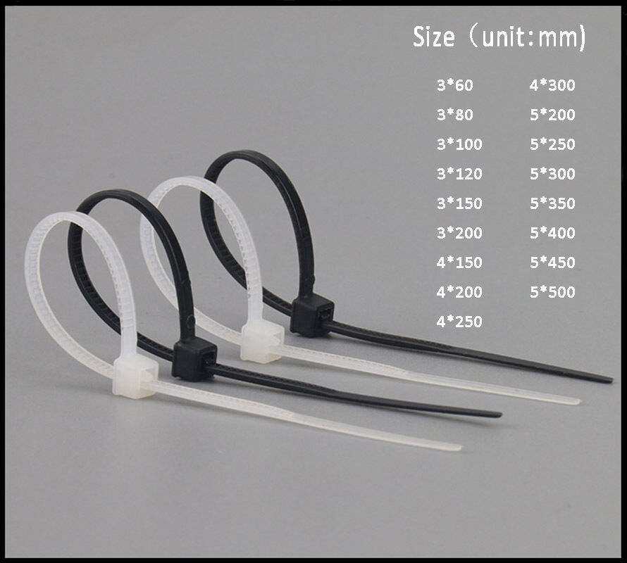 High Quality Black / White Nylon Plastic Cable Ties Zip Tie Wraps 100mm - 500mm