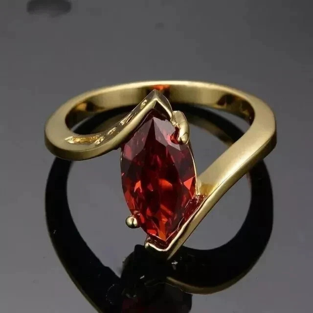 2.20Ct Marquise Cut Simulated Red Ruby Women Wedding Ring 14K Yellow Gold Plated