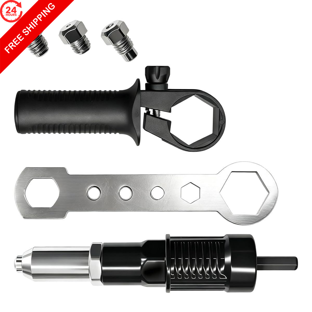 Deaelf Pop Rivet Gun Adapter Kit, Universal Alloy Steel Black, Black&Silver