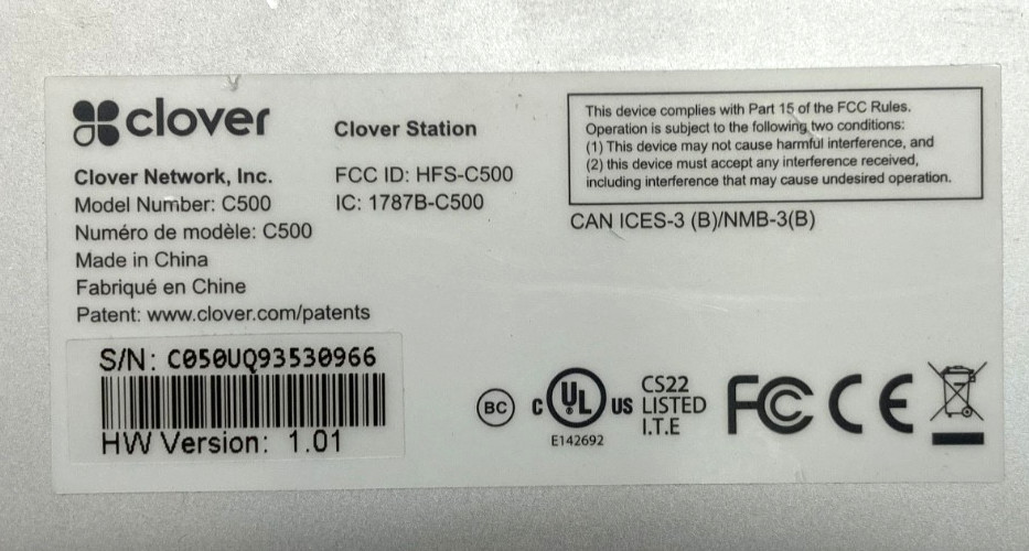 Clover Station C500 All-in-One Point of Sale POS System Tablet