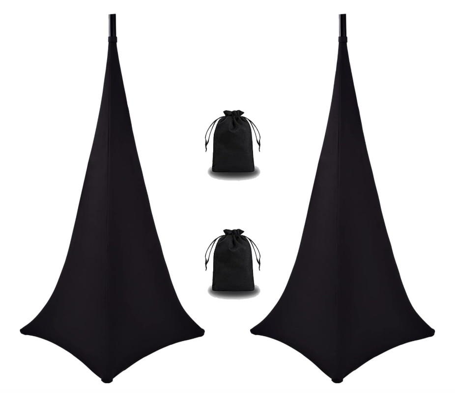 DJ Speaker Stand Tripod Cover Skirt - Scrim Degree Coverage (Black-Two Pack)