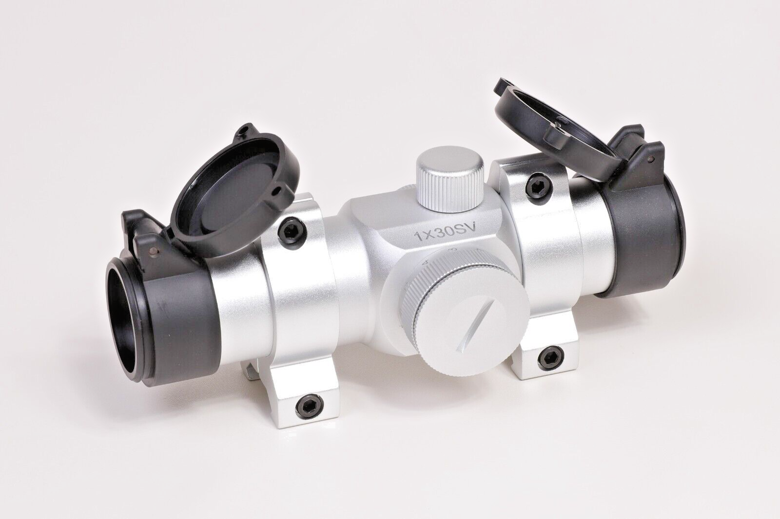 Silver Chrome 30mm Red Dot Sight Revolver Pistol Scope w/ Vertical Split Ring