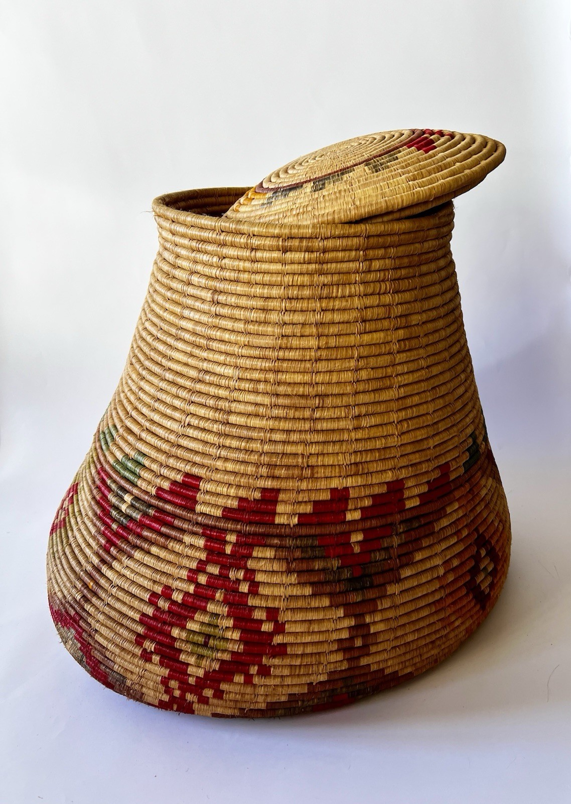 GIANT Stunning Vintage Southwestern Grass Coil Tribal Snake Charmer Basket ~ 25”