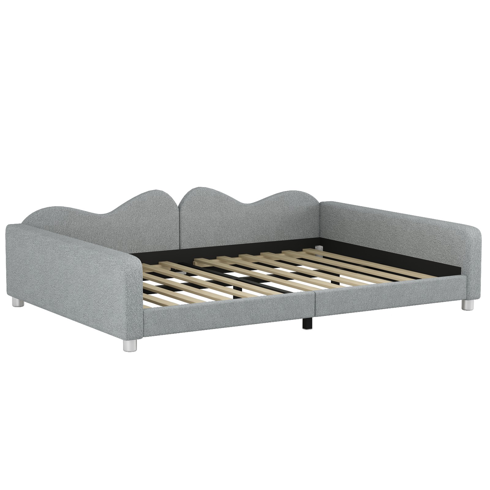 Full size Upholstered Daybed, Sherpa Fabric Sofabed with Cloud-Shaped Backrest
