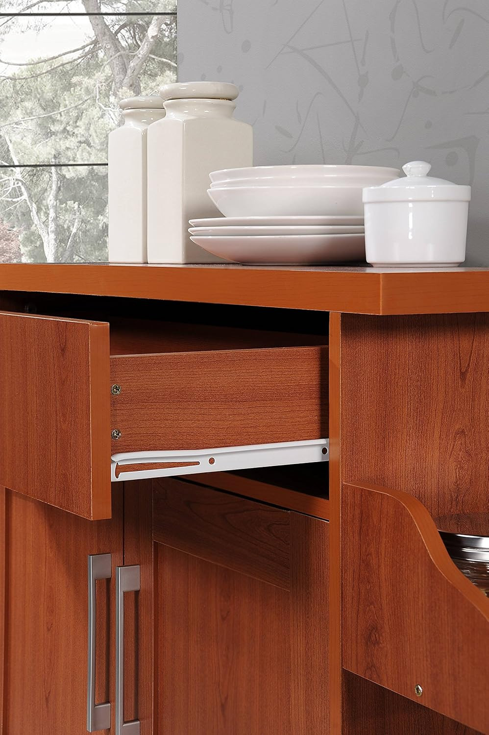 Kitchen Island with Spice Rack, Towel Rack & Drawer, Cherry