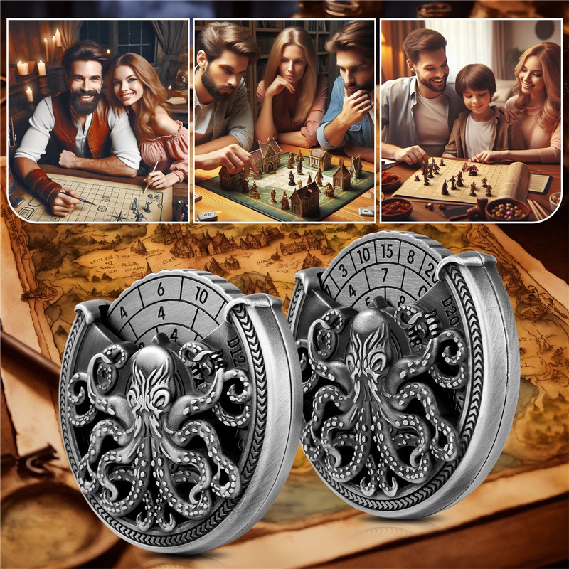 7 in 1 Octopus Spinner Dice Solid Metal Rotating RPG Dice for Dungeons & Dragons