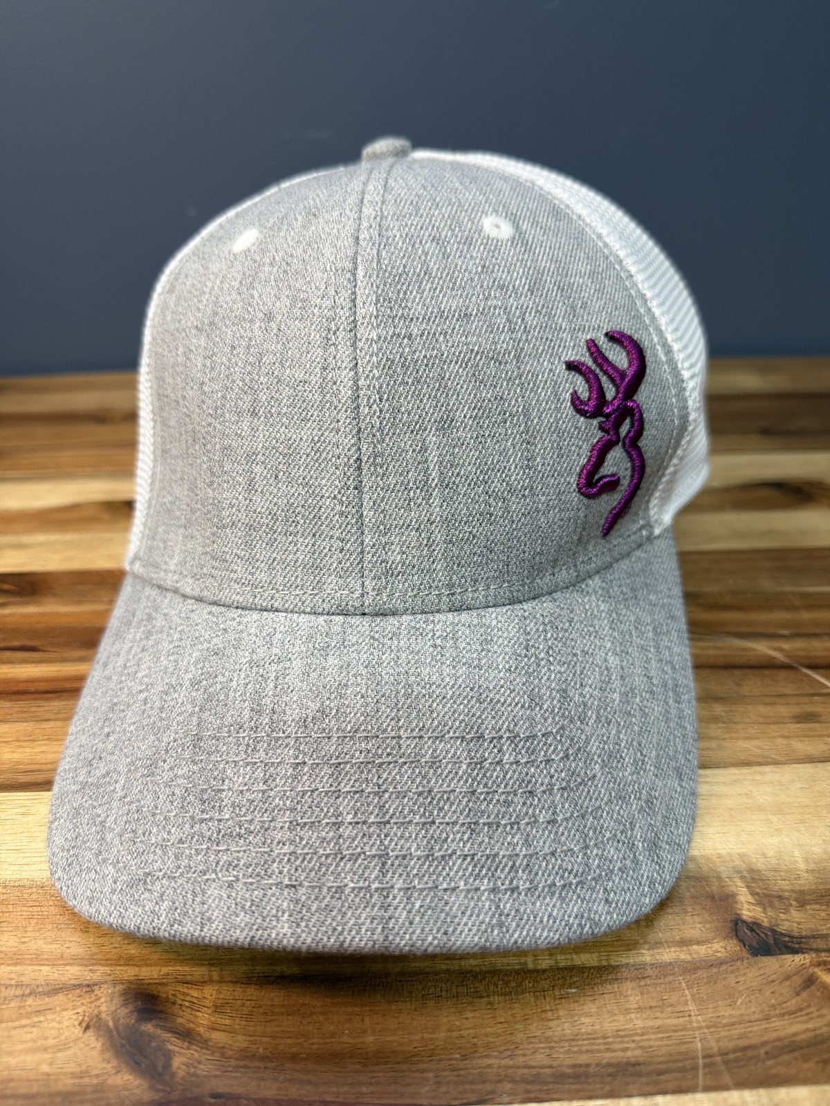 Browning Gray Mesh Trucker Hat Purple Logo Adjustable Baseball Cap