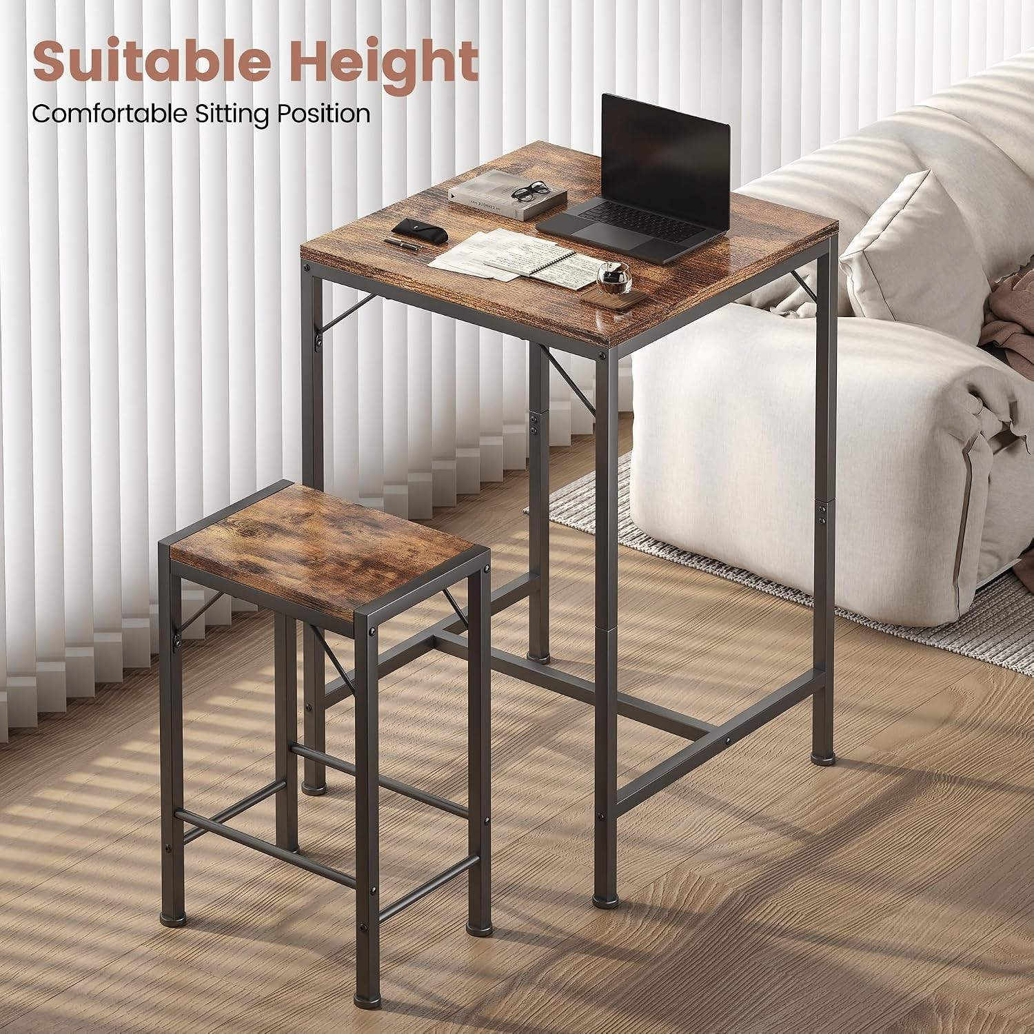Bar Table & Chairs Set Square Bar Table W/ 2 Stools Space-Saving Dining Pub Set