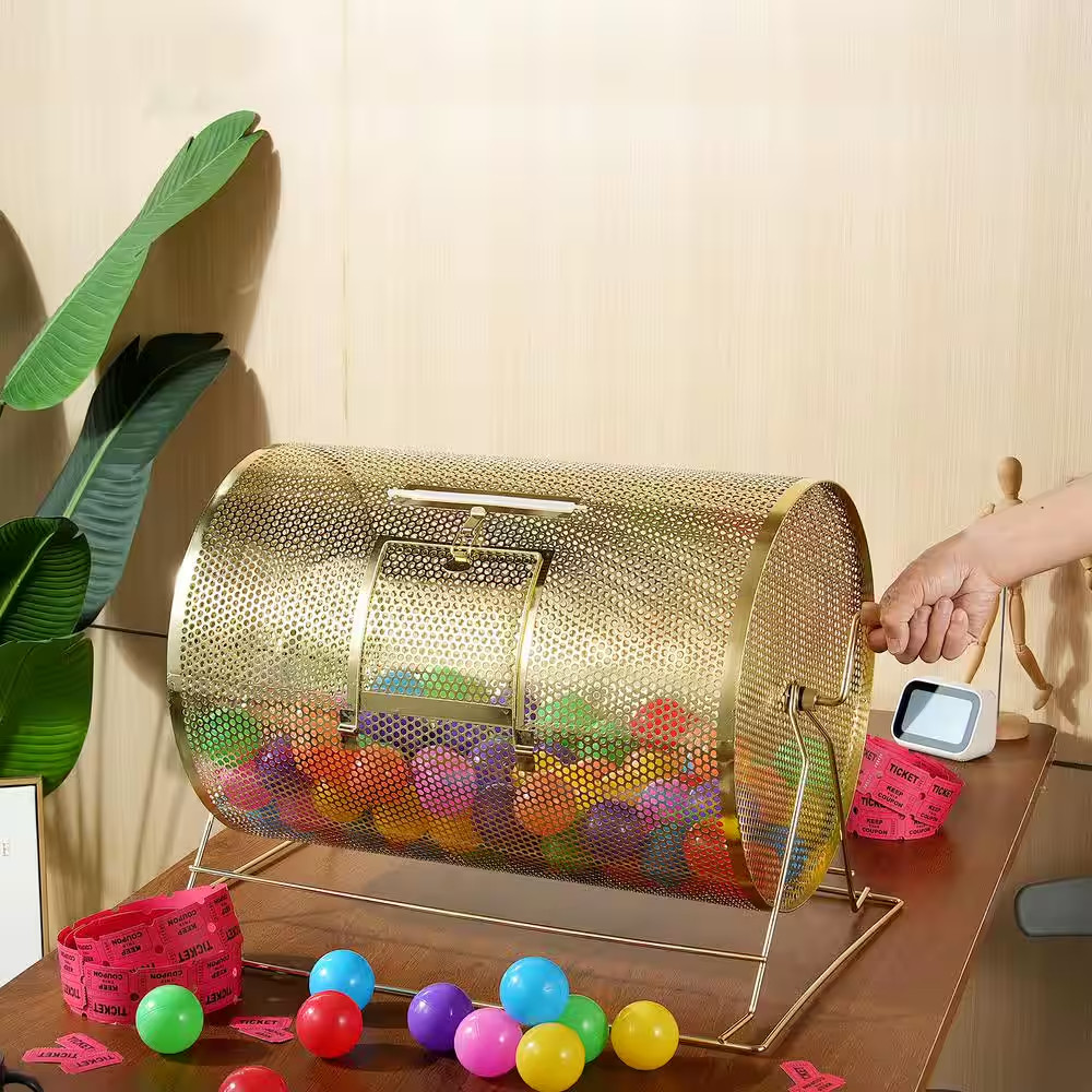 Raffle Drum, Holds 10000 Tickets or 300 Ping Pong Balls, Metal Lottery Spinning