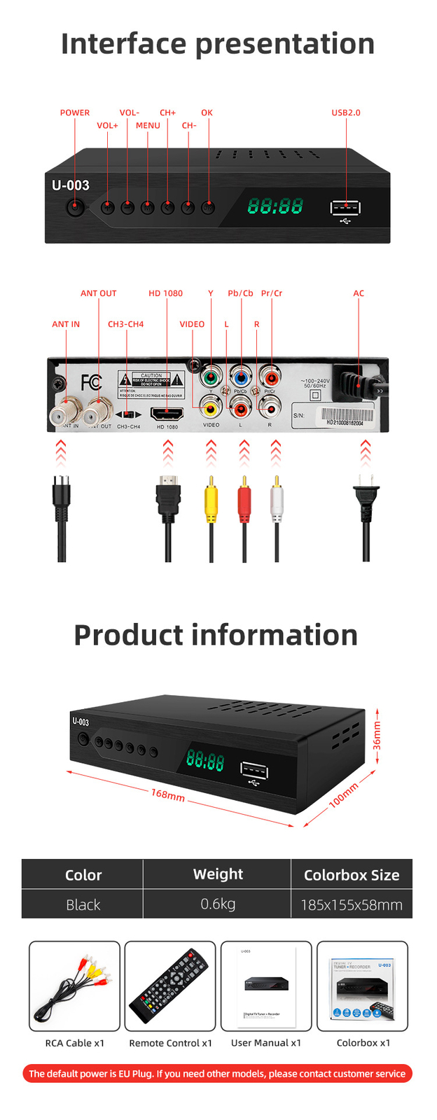 1080P Free TV Tuner ATSC Digital HD TV Live Converter Box America Mexico Canada