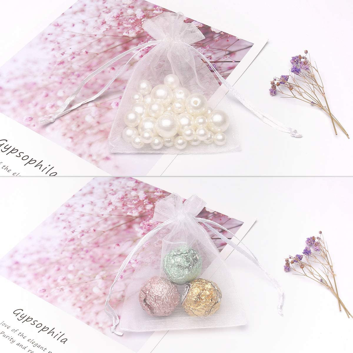 50PCS Small Mesh Bags Drawstring White Mesh Drawstring Bag Mini Net Bag