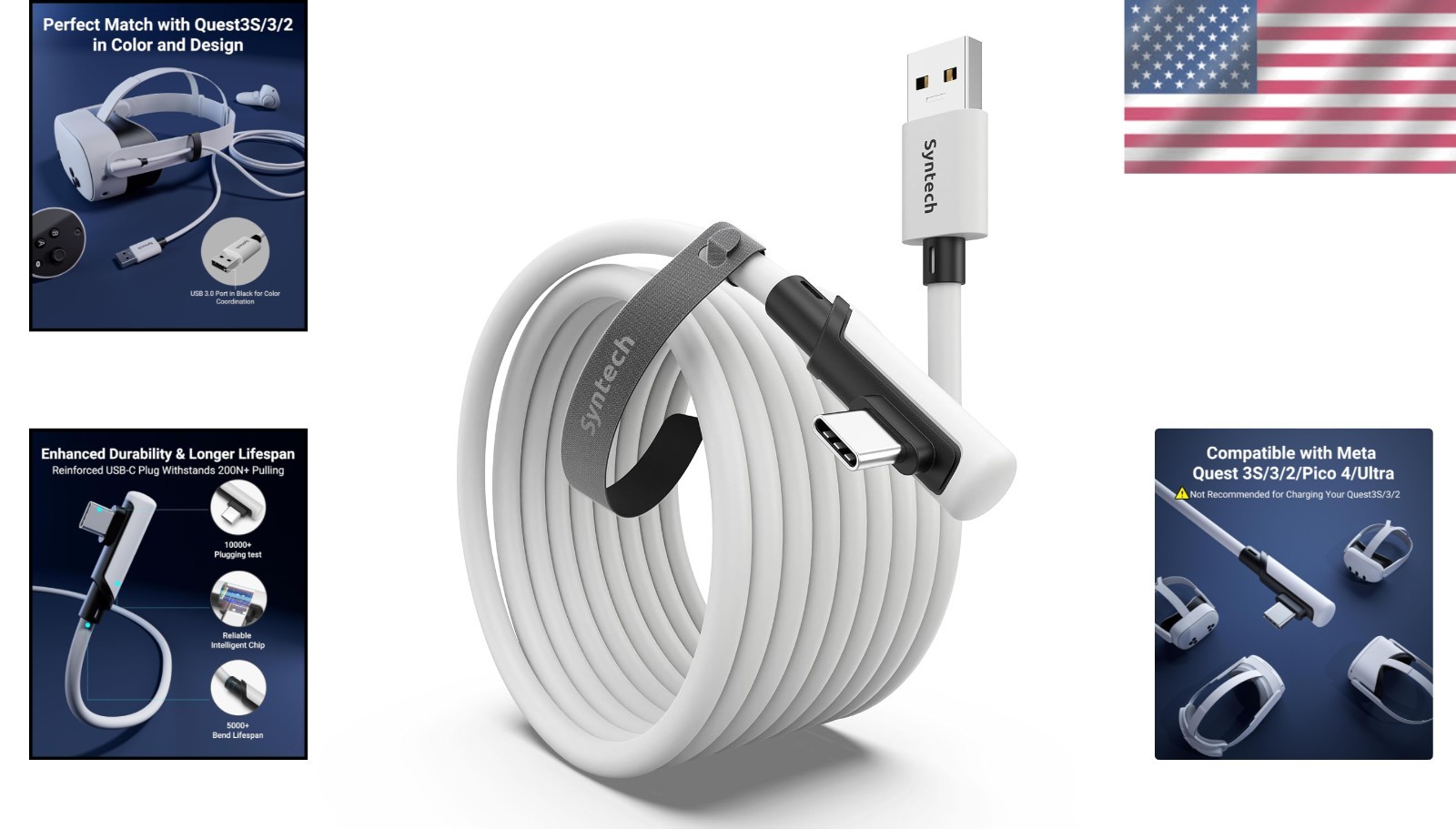 16FT VR Link Cable for Oculus/Meta Quest 3/2 – High-Speed USB 3.0 Performance