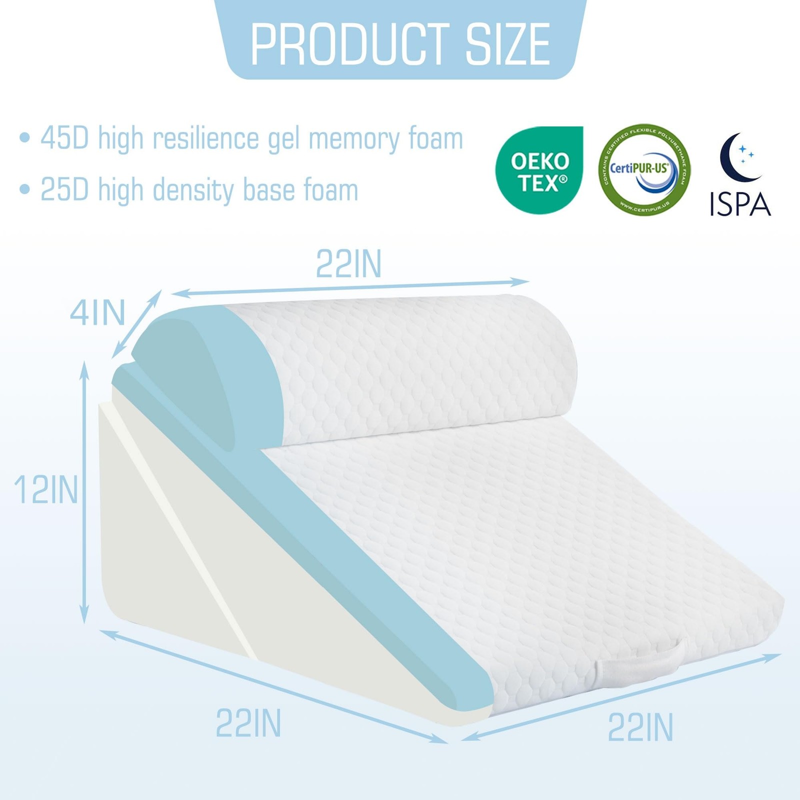 Orthopedic Bed Wedge Pillow 3Pcs 9&12 Inch Memory Foam Post Surgery Support