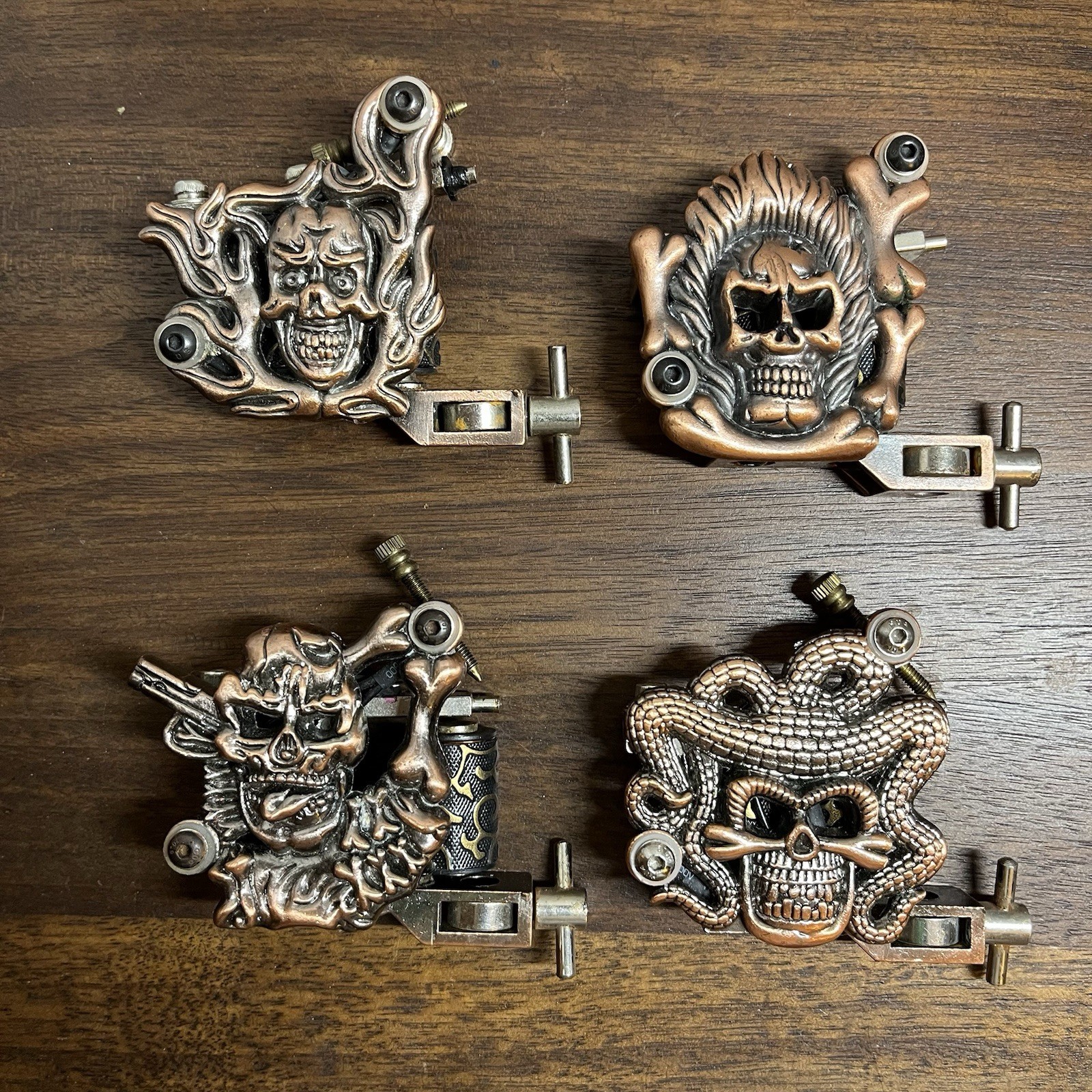 Lot Of 4 Vintage coils Bronze Skull Bones Flames Snake Design